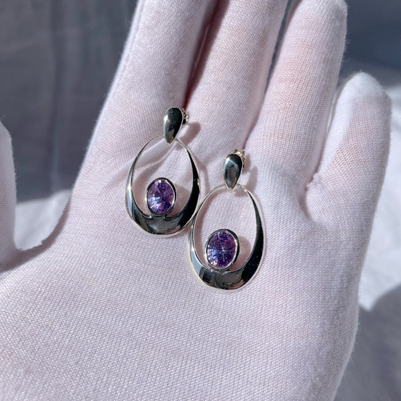 Silver 925 Earrings with purple stone - Picture 3 of 5